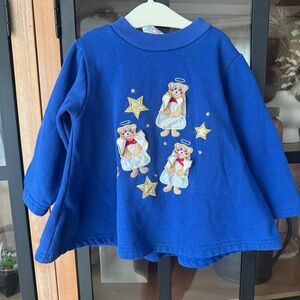 Vintage 90s teddy bear embroidered applique dress sweater mock neck toddler girl